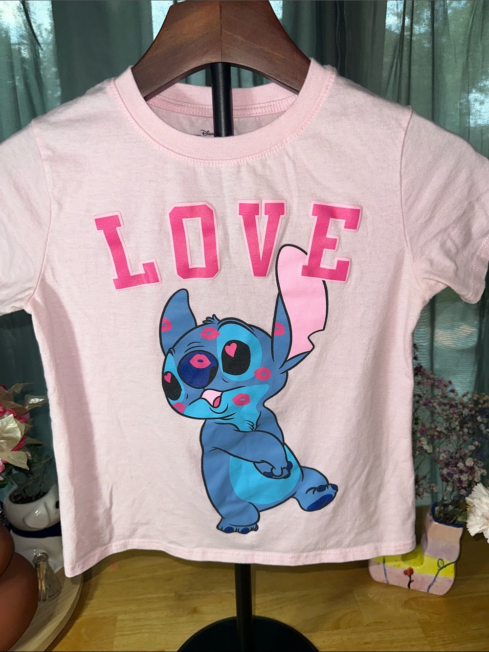 Girls Pink 'Love' Stitch Graphic Tee
